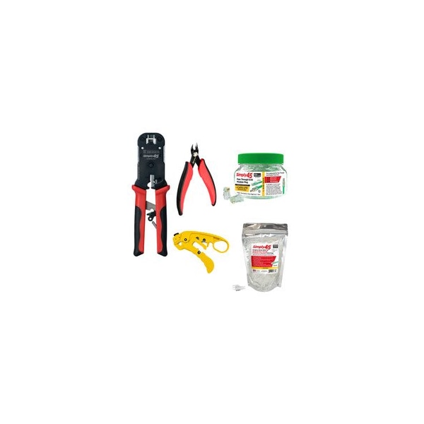 Cable Wholesale Pass Through Cat5e/6 UTP RJ45 Starter Kit, 1ea (S45-1600, S45-C100, S45-801, S45-S01YL, S45-B002) S45-PTK6U - main